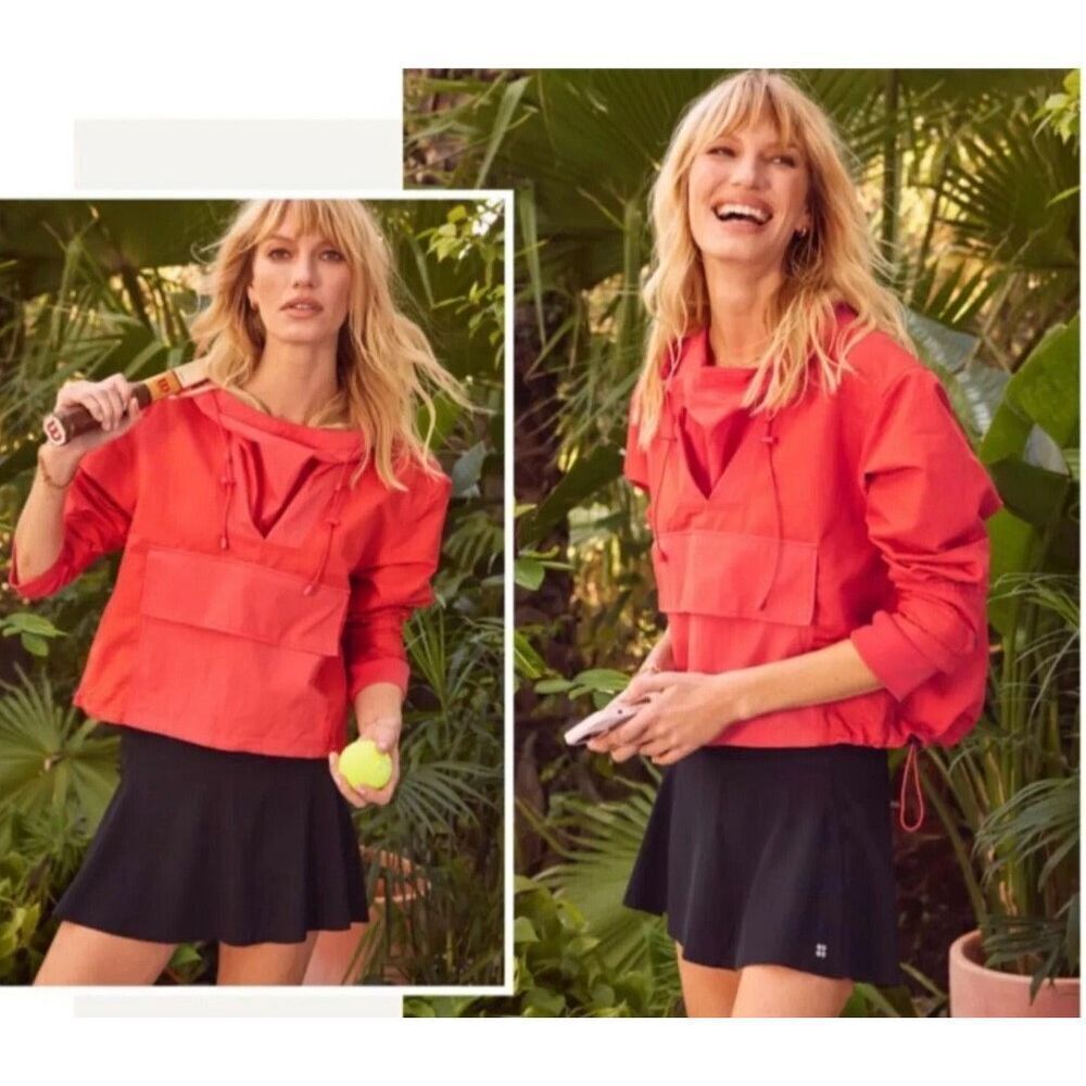 Sweaty Betty Nomad Pullover Jacket Hoodie in Tulip Red Size 6